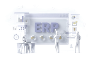 ERP ekranı üzerinde çalışan ve çözüm üreten kartondan minyatür Antsoft çalışanları